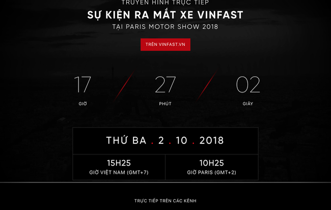 VinFast đổi giao diện website lần thứ hai, đếm ngược giờ livestream sự kiện ra mắt xe tại Paris Motor Show 2018