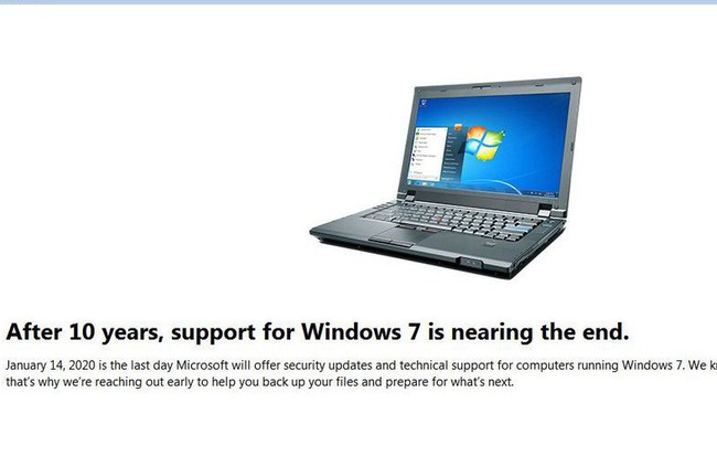 Microsoft bắt đầu làm phiền người dùng bằng thông báo Windows 7 sắp bị khai tử