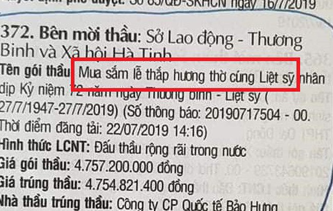 Xôn xao thông tin gói thầu “mua sắm lễ thắp hương” gần 5 tỷ đồng của Sở LĐTBXH Hà Tĩnh