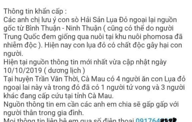 Thanh niên miền Tây bị phạt 10 triệu đồng vì đăng thông tin "ăn sò lụa đỏ tử vong"