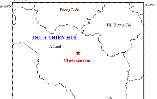 Xuất hiện trận động đất thứ 26 tại Thừa Thiên Huế mạnh 3,3 độ richter