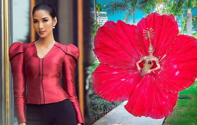 Đối thủ của Hoàng Thùy chọn ngay trang phục hoa dâm bụt "đỏ thơm" tại "Miss Universe"